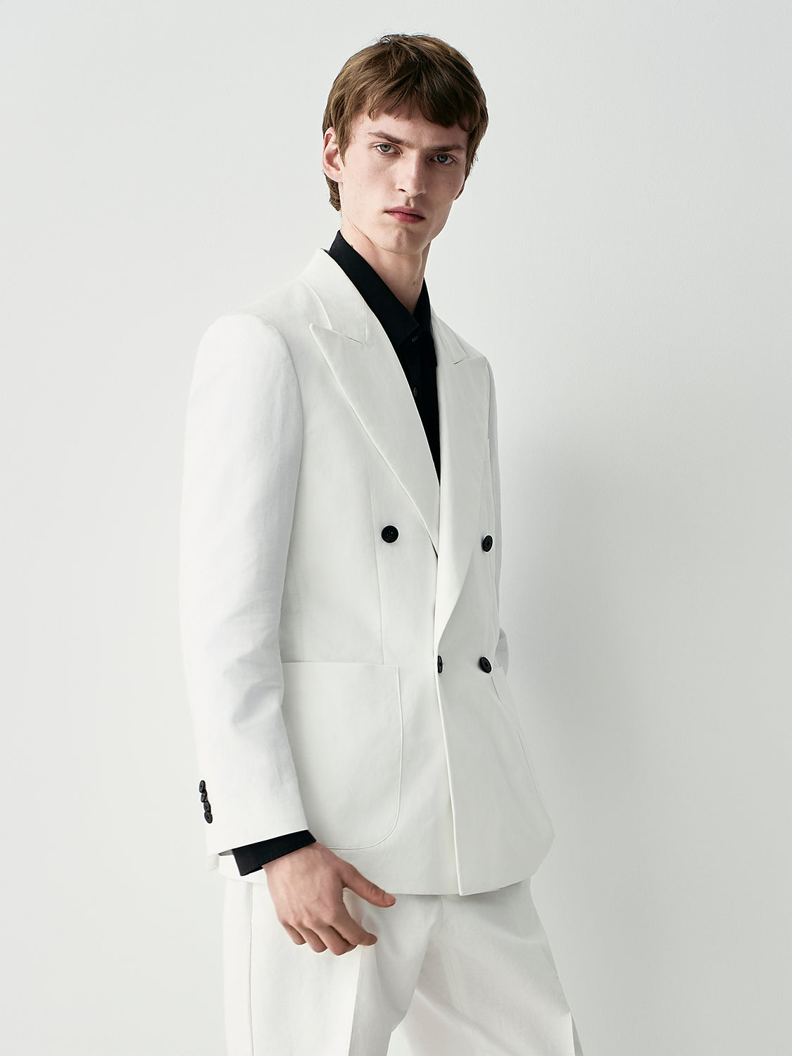 Double breasted linen cotton suit jacket