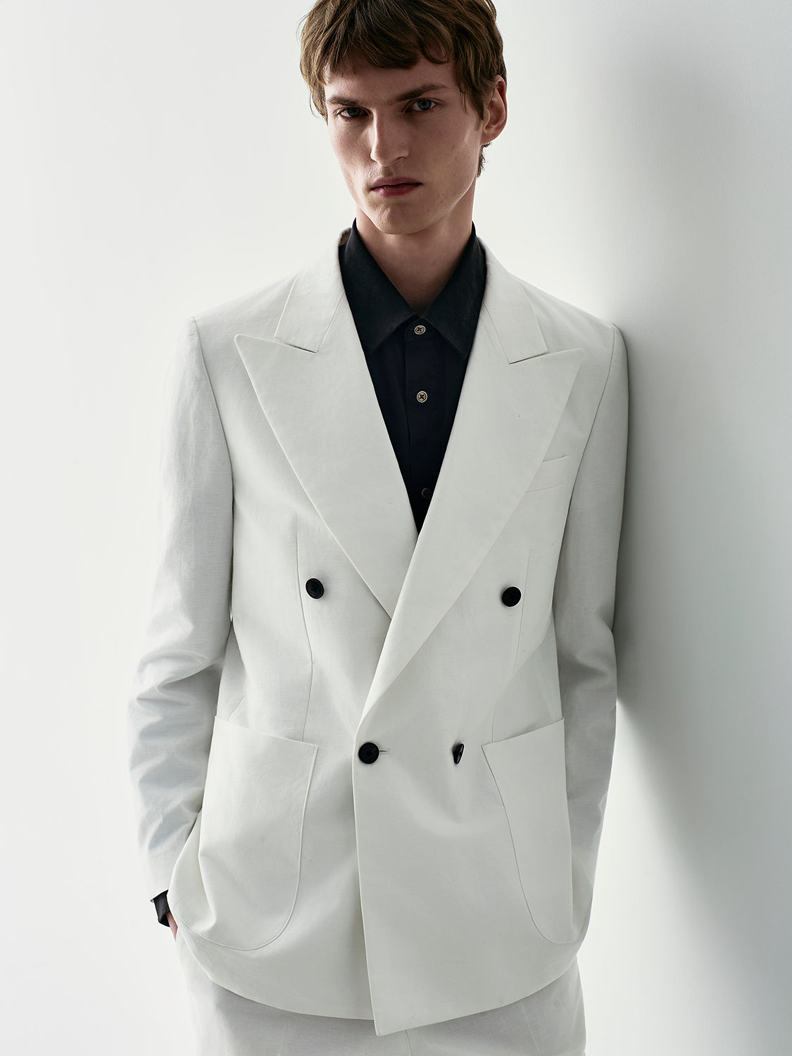 Double breasted linen cotton suit jacket