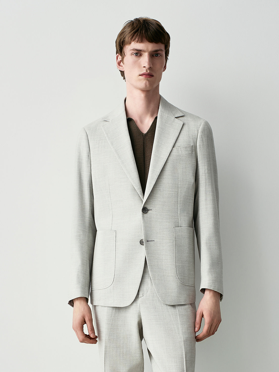 CHEVRON WOOL BLEND SUIT JACKET