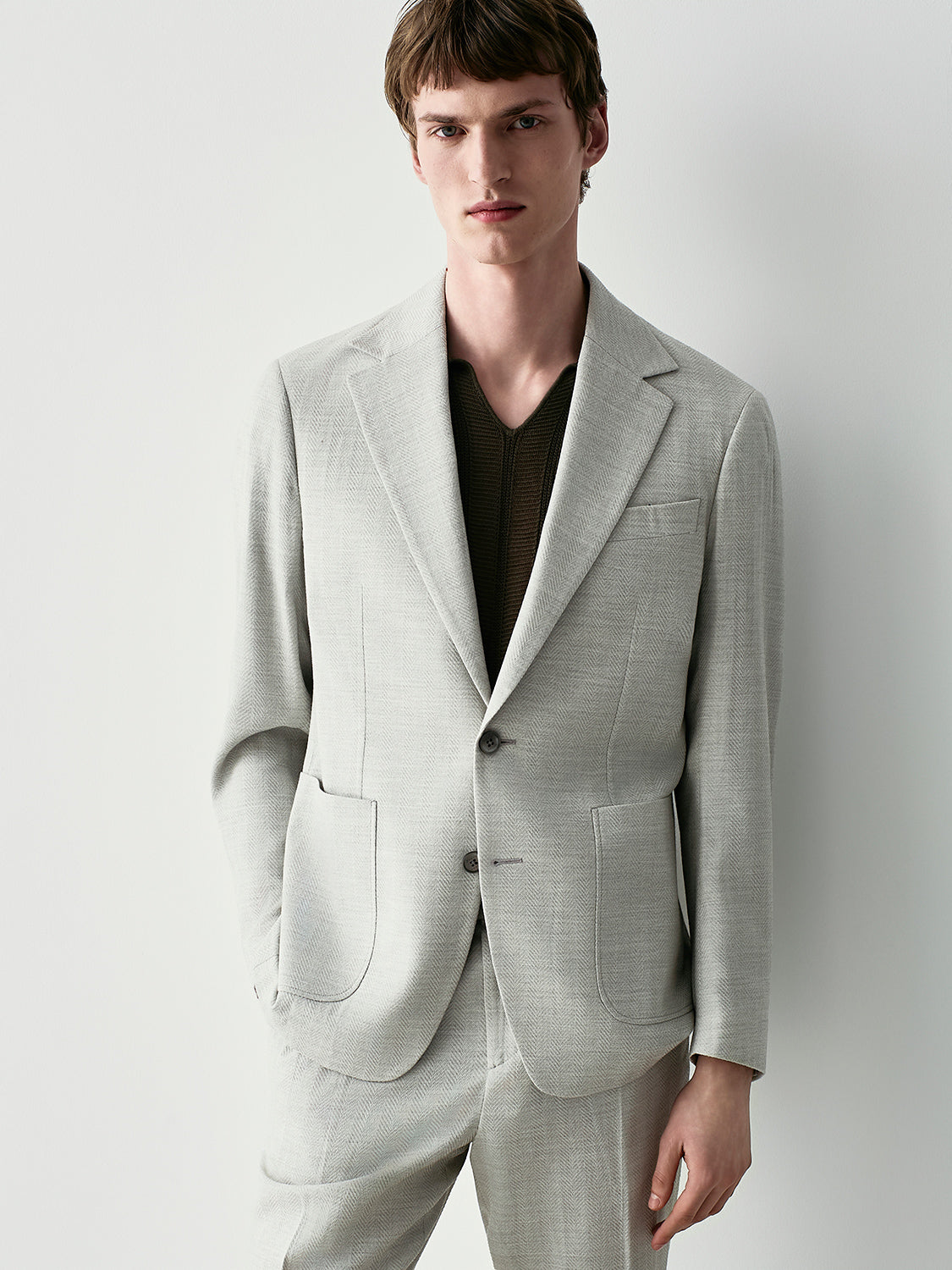 Chevron wool blend suit jacket