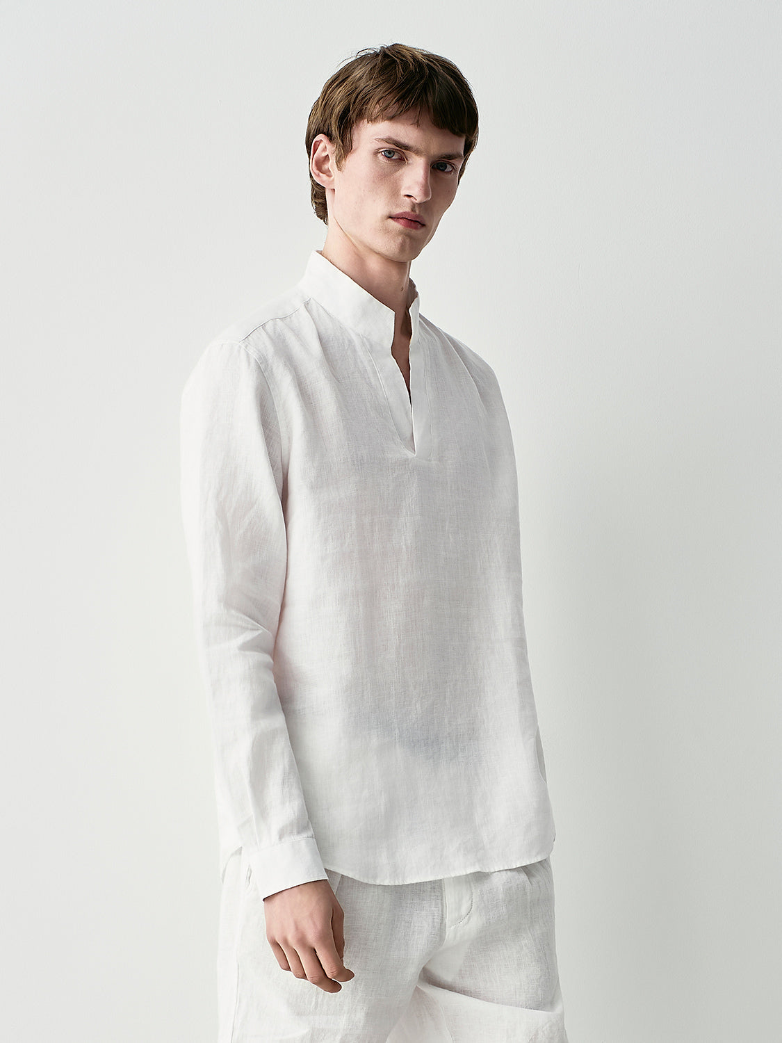 STANDING COLLAR LINEN SHIRT