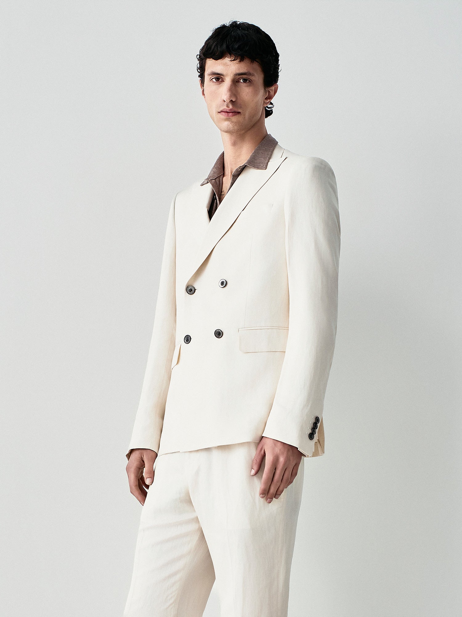 double-breasted suit jacket in fresh linen