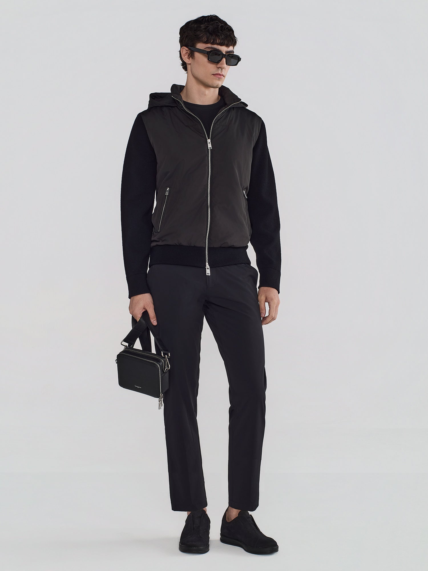 NYLON JACKET WITH KNIT SLEEVES AND HEM