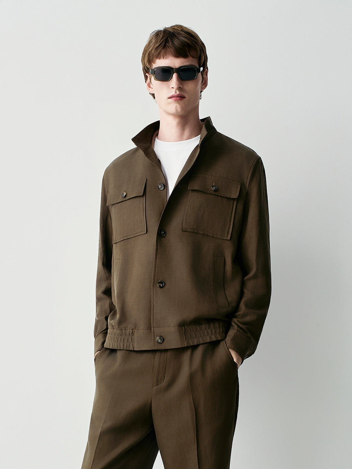 Giacca collo camicia in lino blend