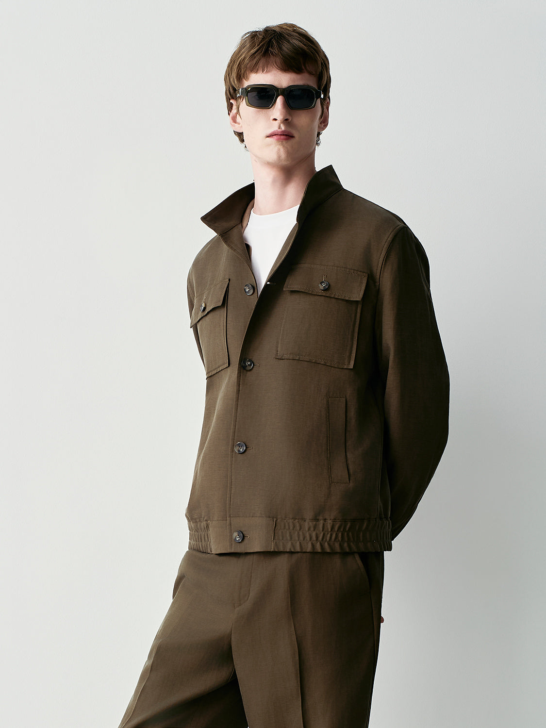SHIRT COLLAR JACKET IN LINEN BLEND