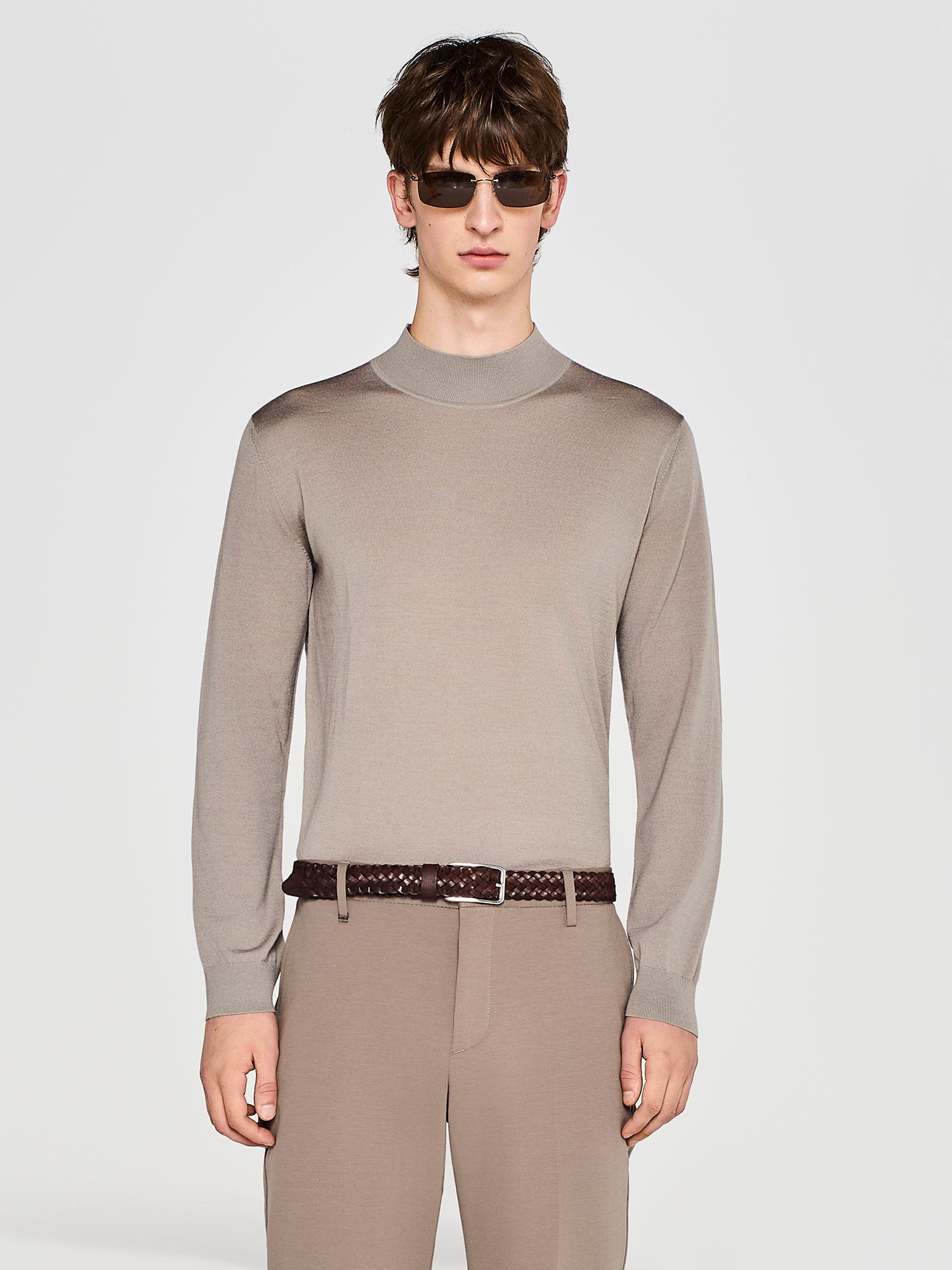 MAGLIA COLLO MOCK IN MERINO E SETA