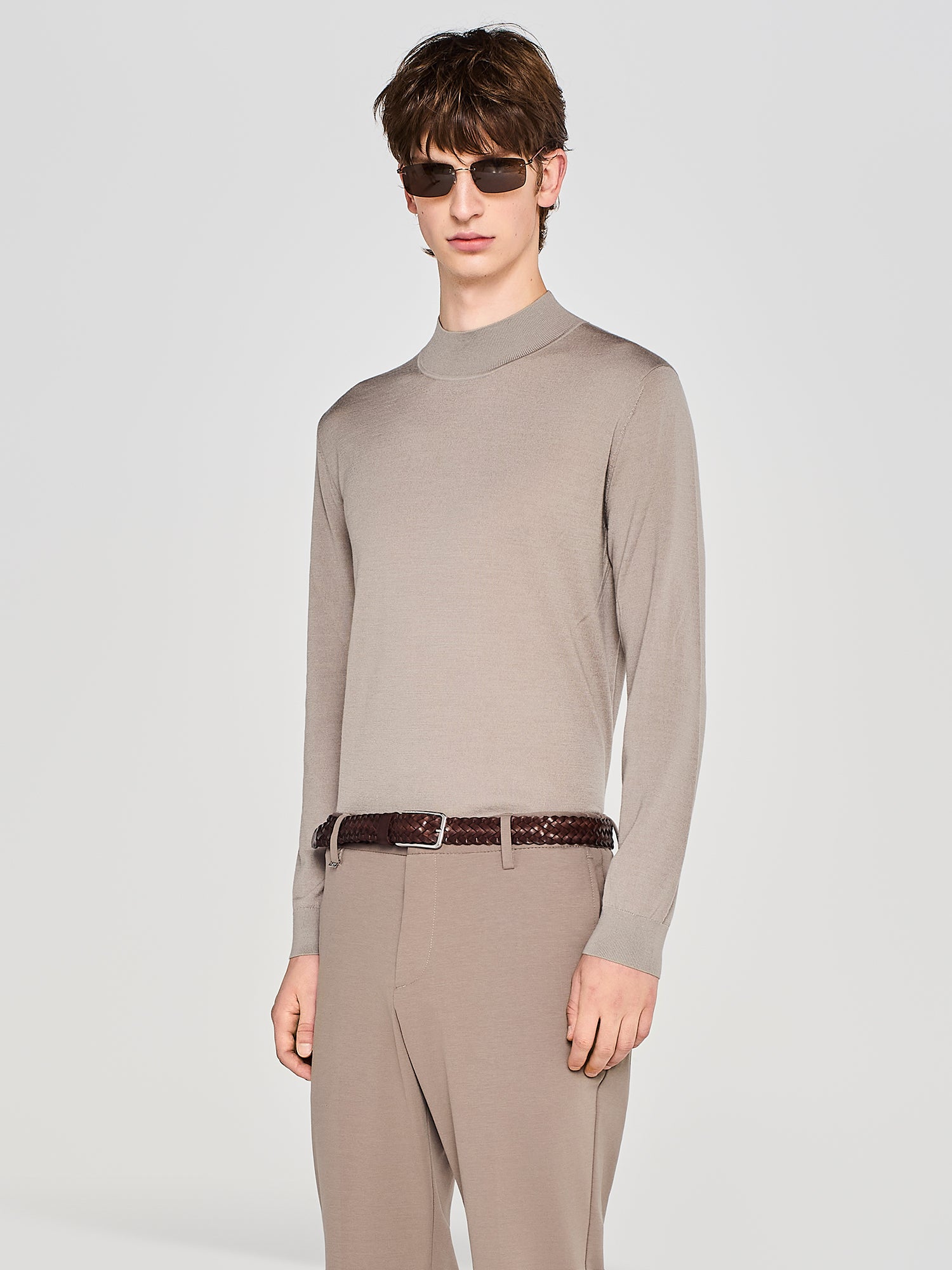 MAGLIA COLLO MOCK IN MERINO E SETA