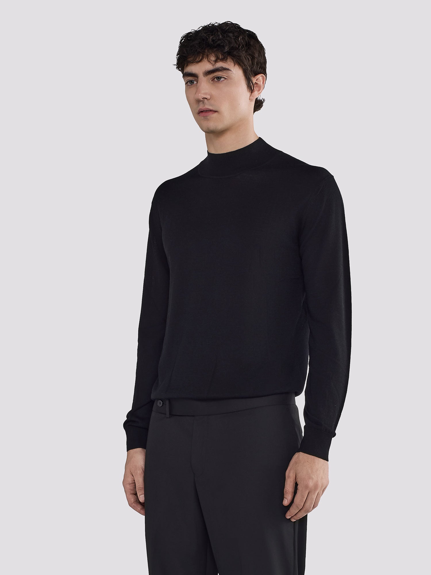 MOCK COLLAR KNIT IN MERINO WOOL AND SILK