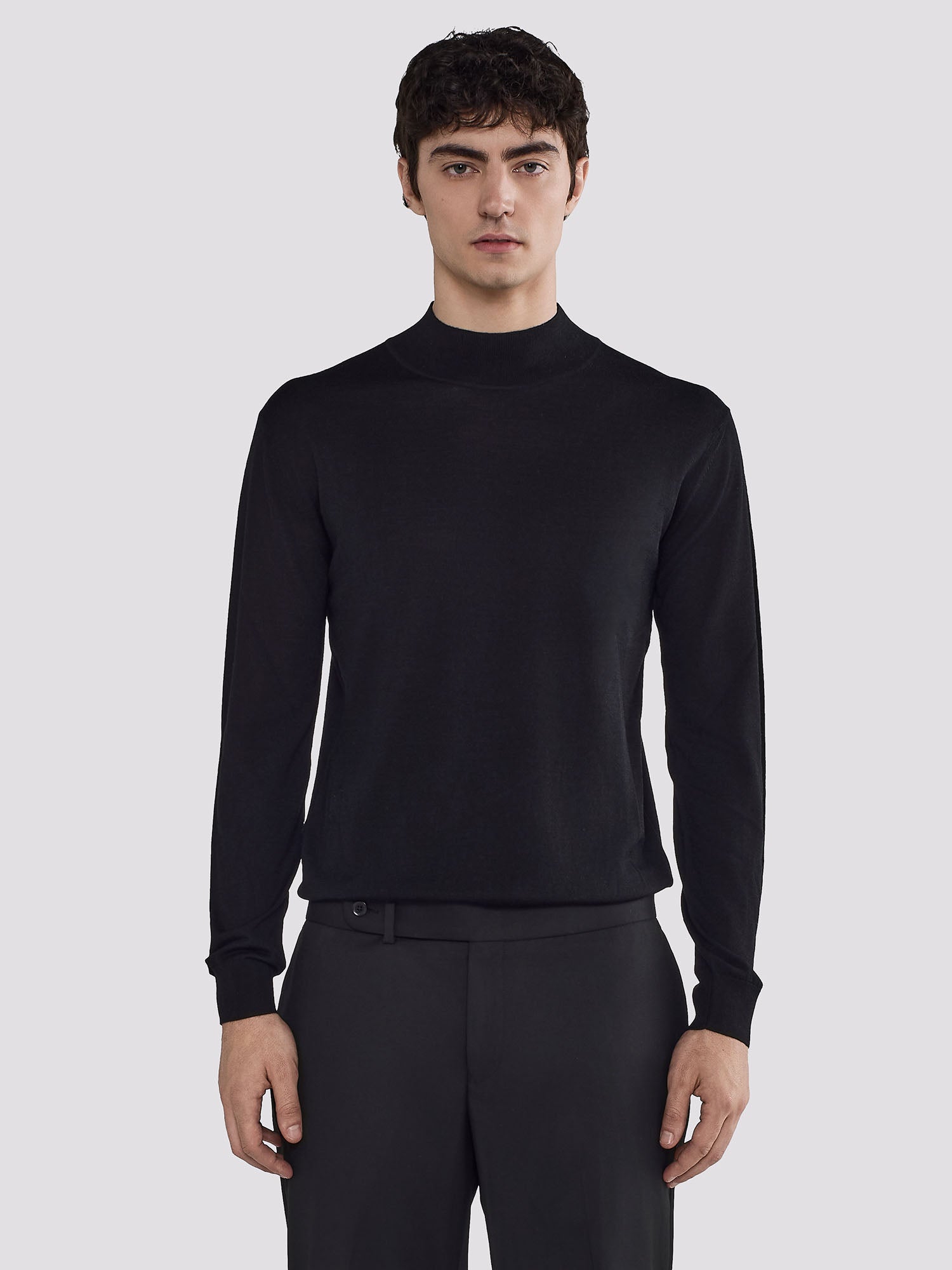 MOCK COLLAR KNIT IN MERINO WOOL AND SILK