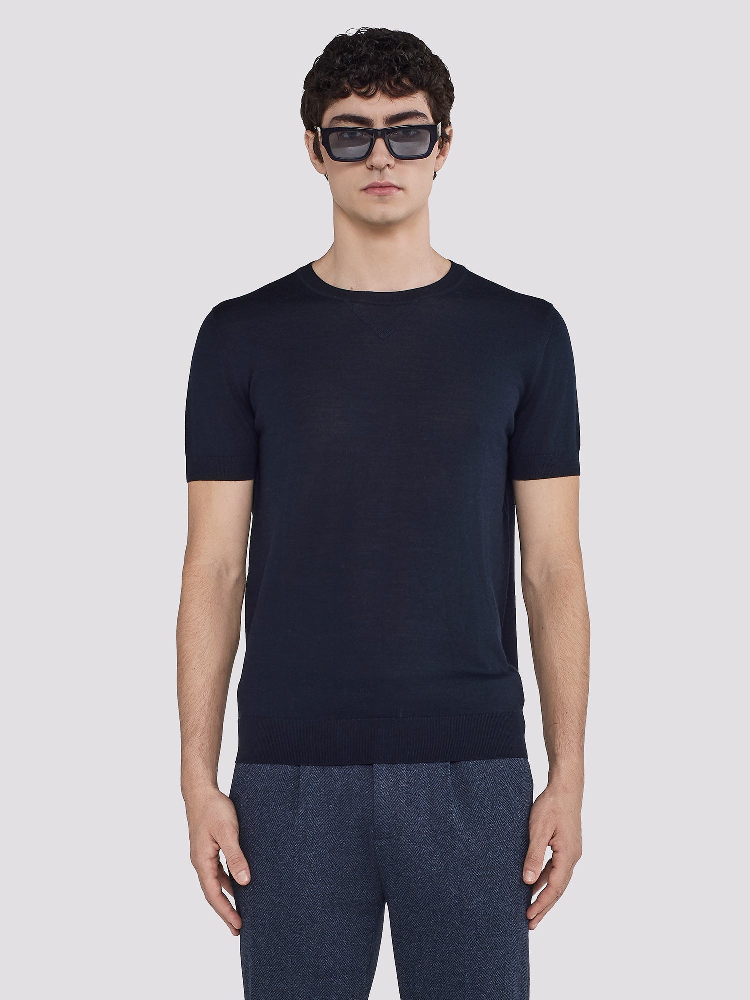 WOOL SHORT SLEEVE CREWNECK SWEATER