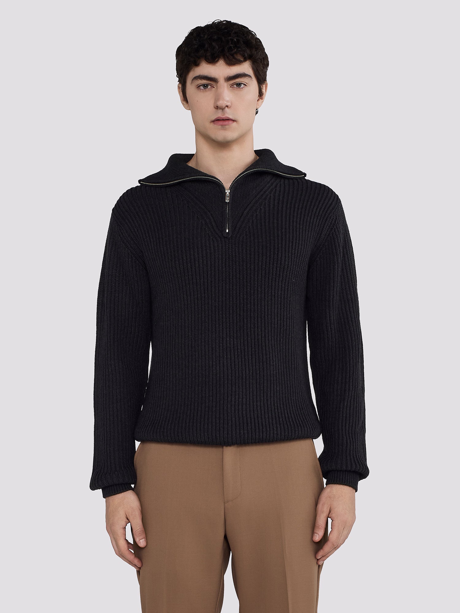 RIBBED WOOL PULLOVER WITH HALF ZIP