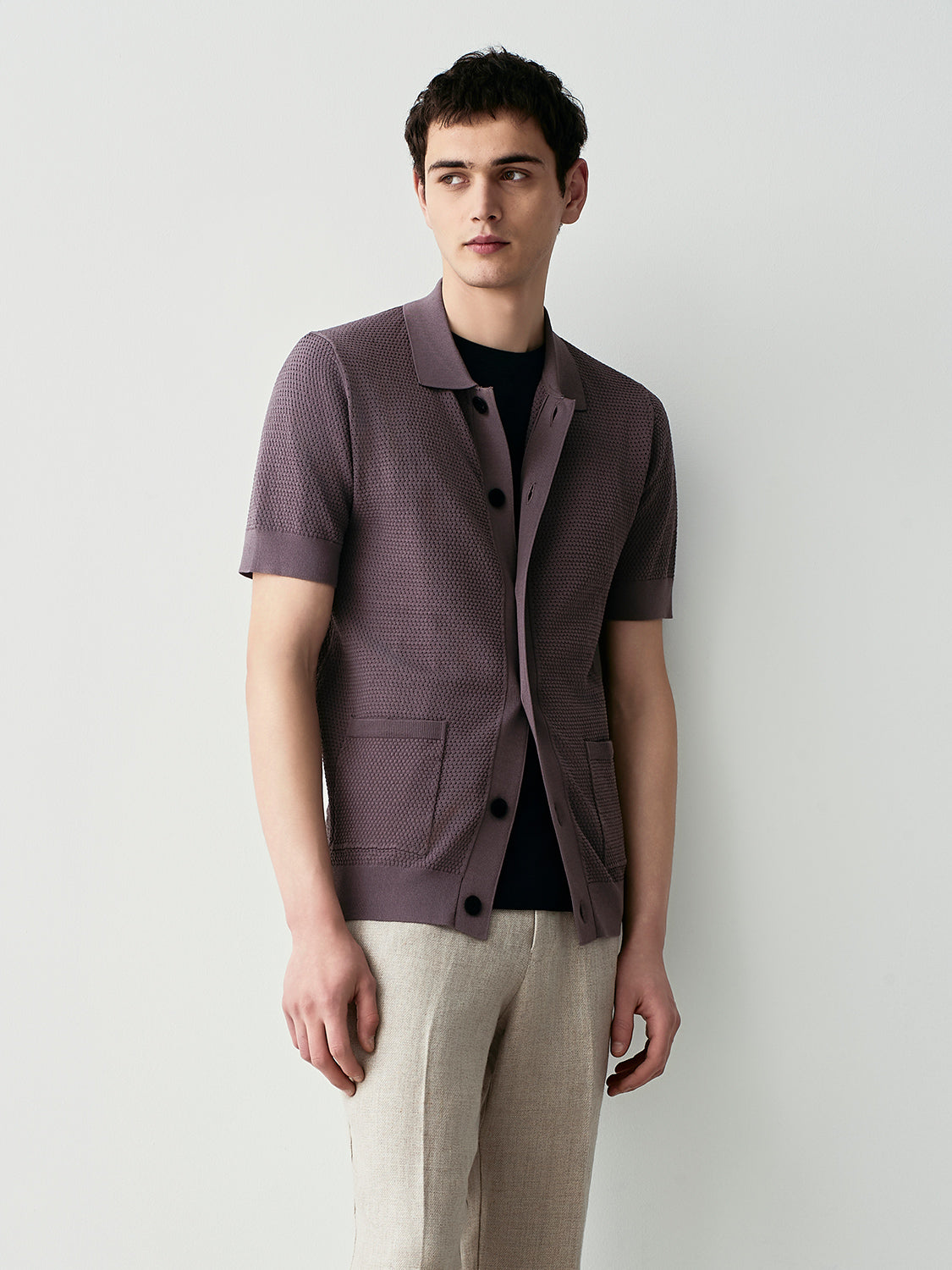 Mesh knit short sleeve cardigan