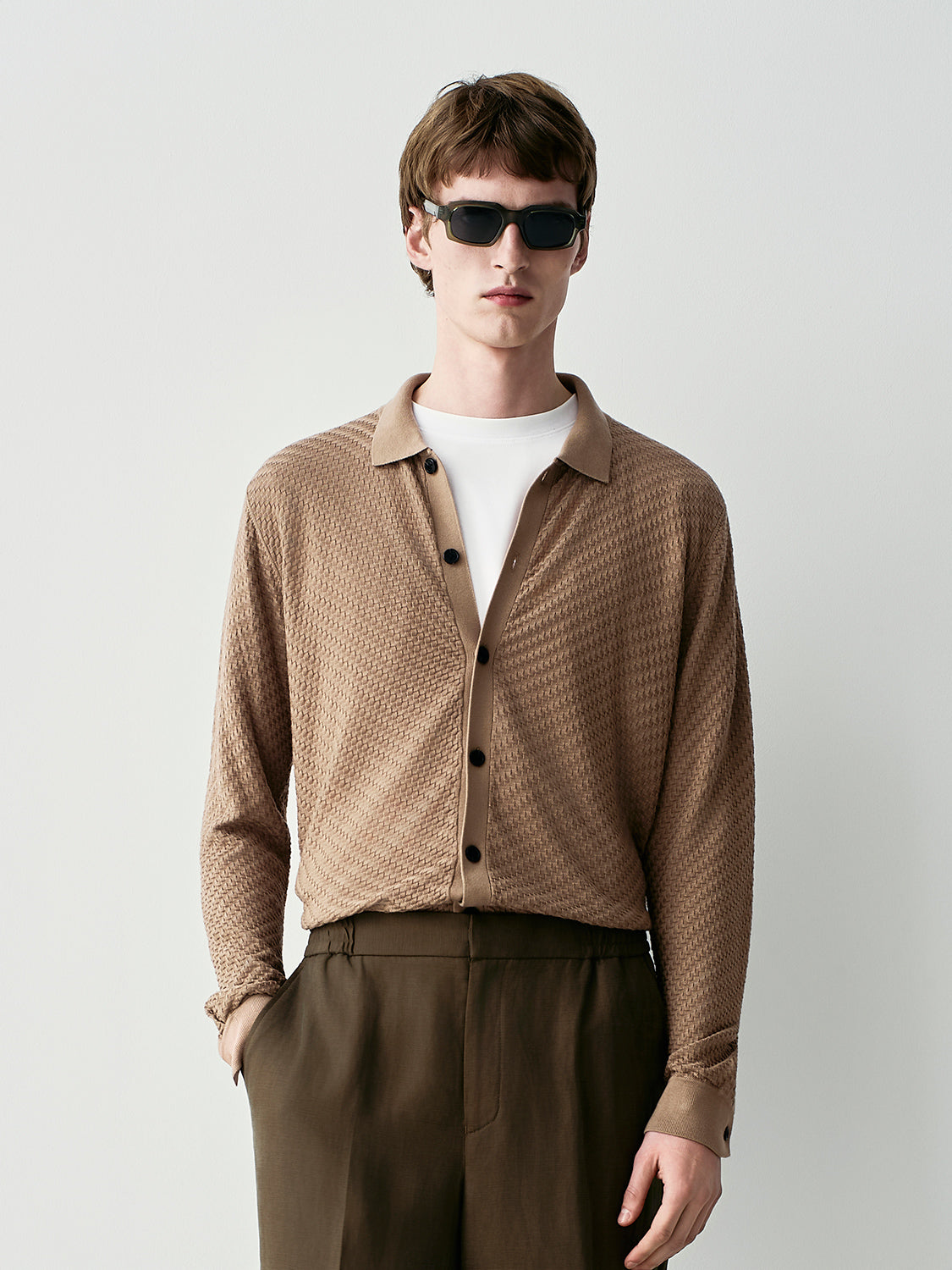 TEXTURED SILK BLEND CARDIGAN