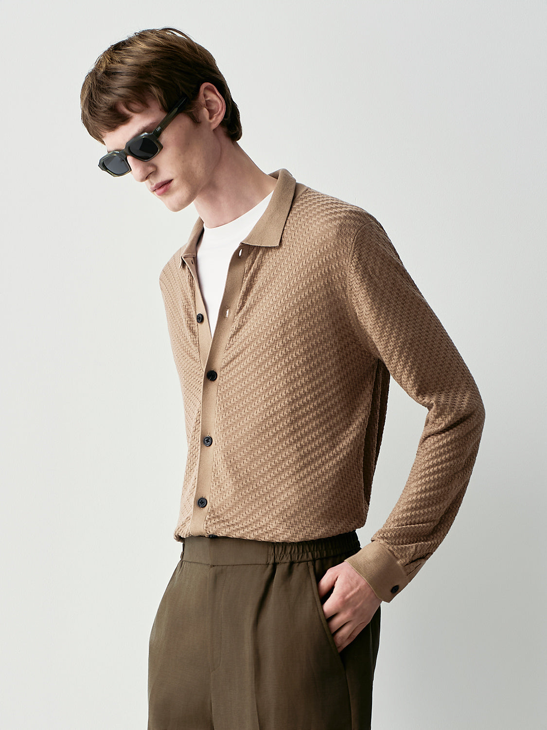 Textured silk blend cardigan