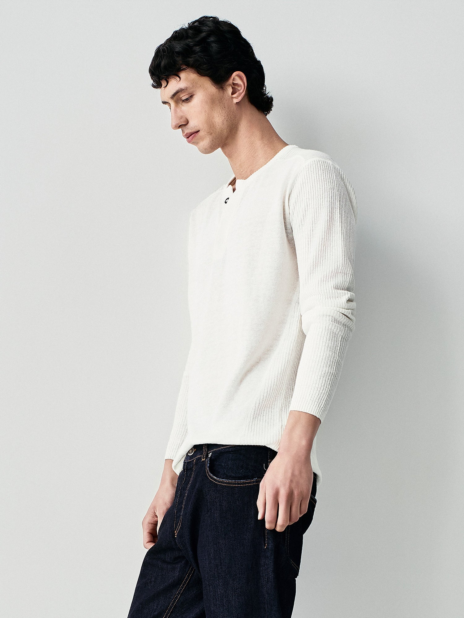 Linen ribbed sleeve knit