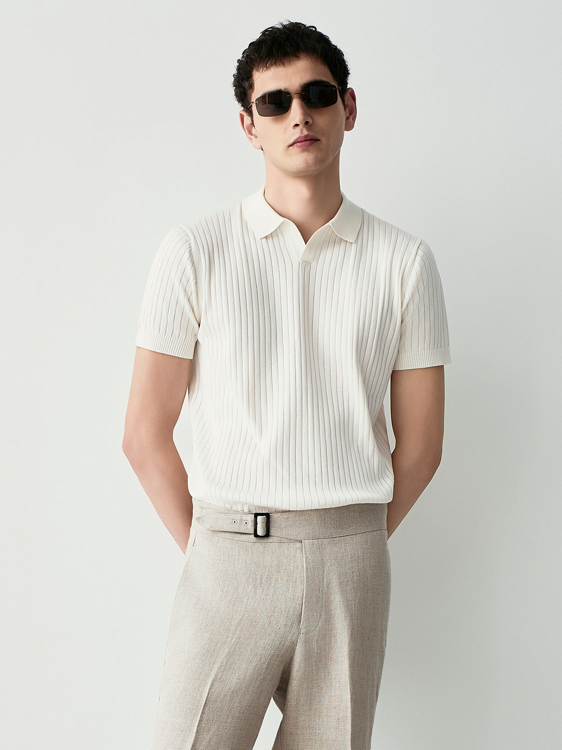 RIBBED KNIT POLO SHIRT