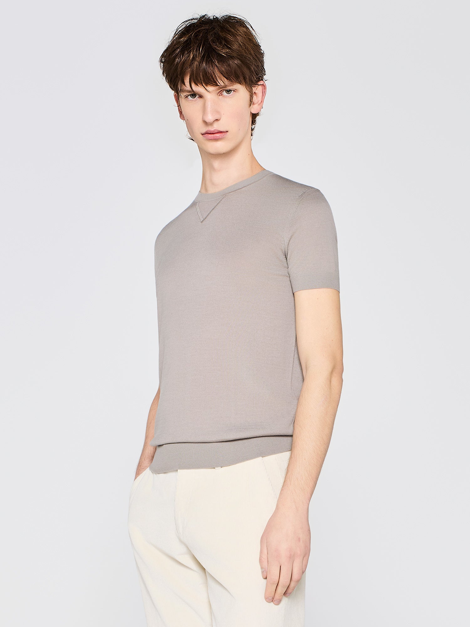 WOOL SHORT SLEEVE CREWNECK SWEATER