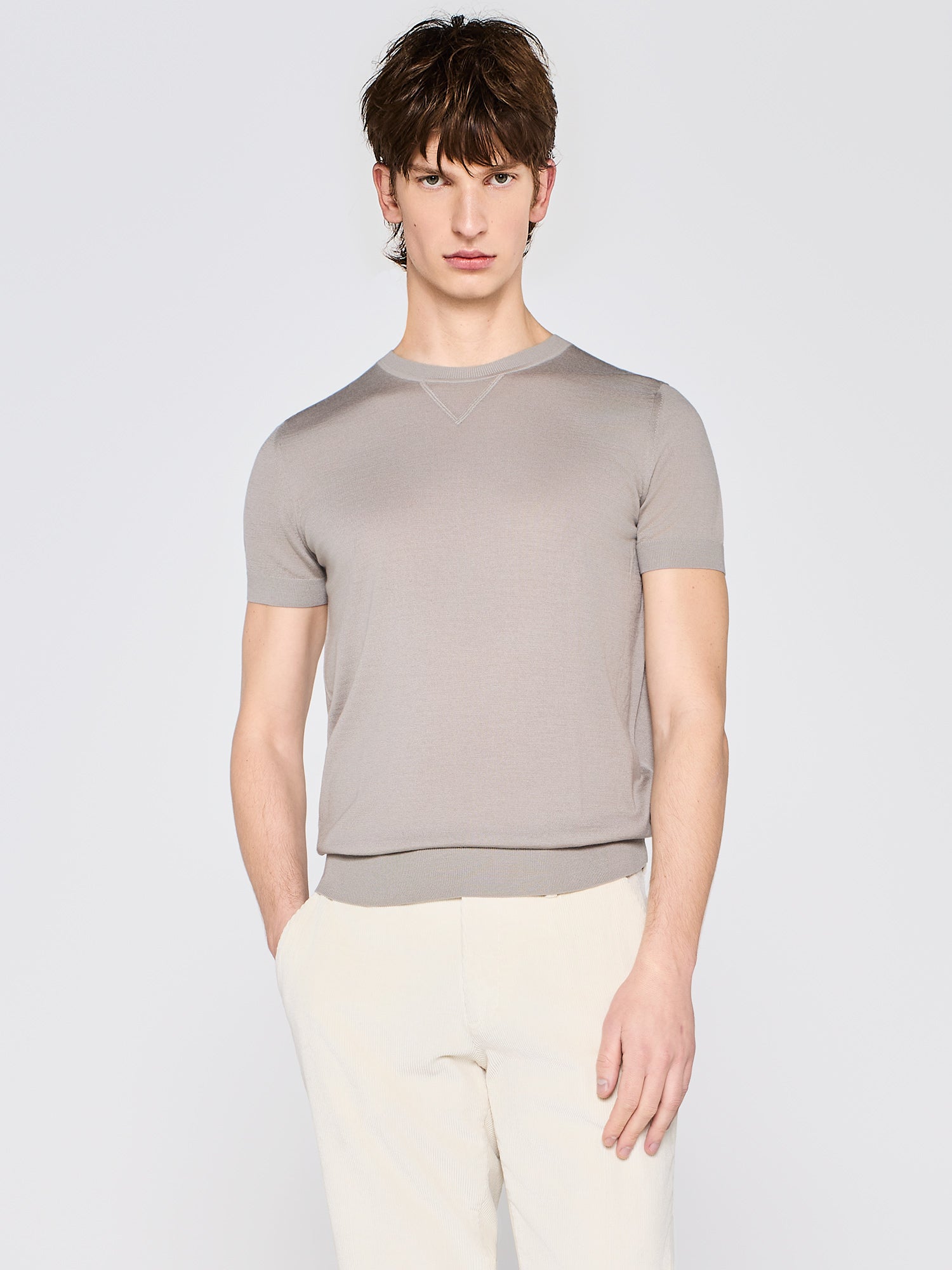 WOOL SHORT SLEEVE CREWNECK SWEATER