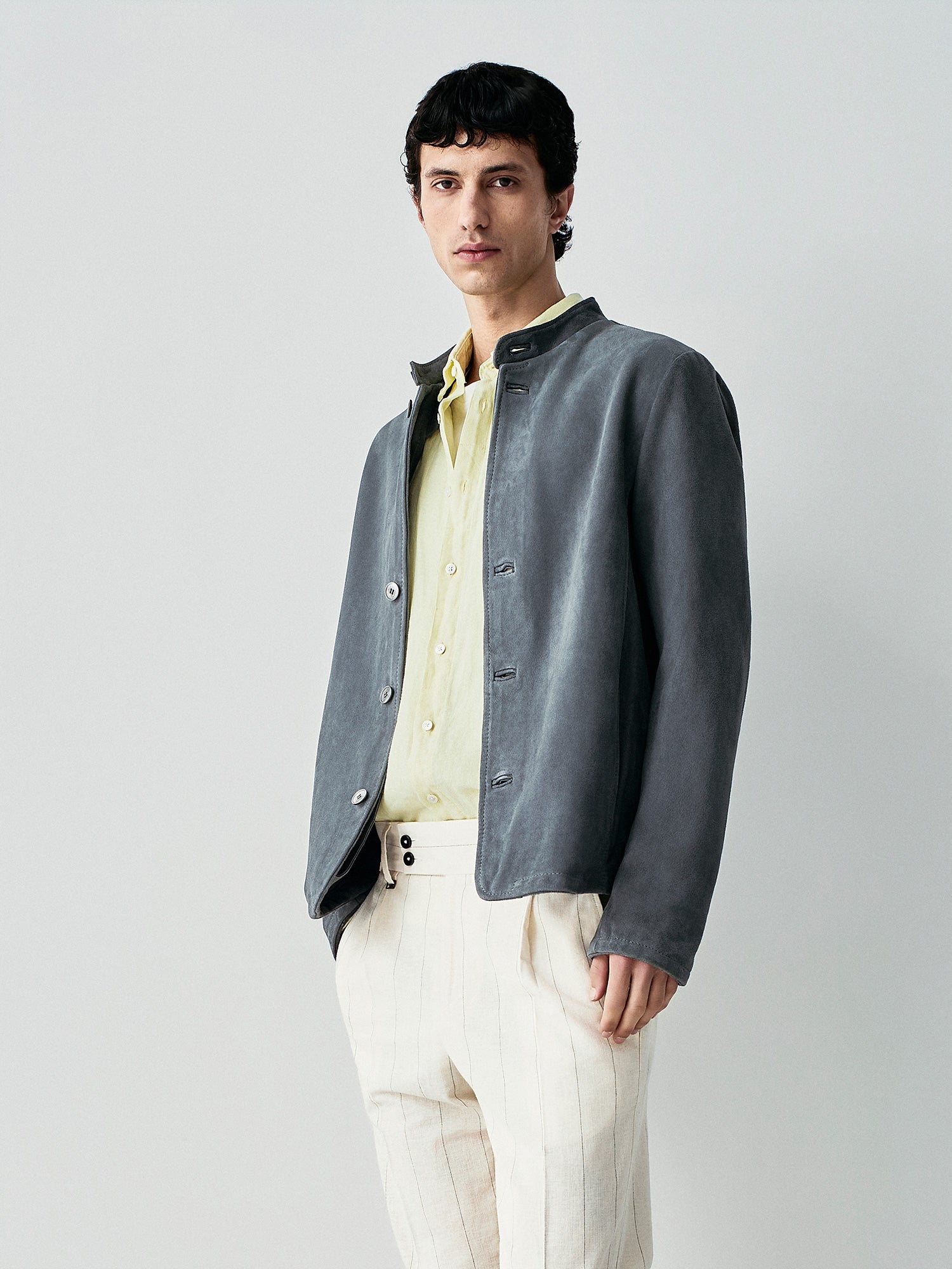 uede leather jacket with stand collar