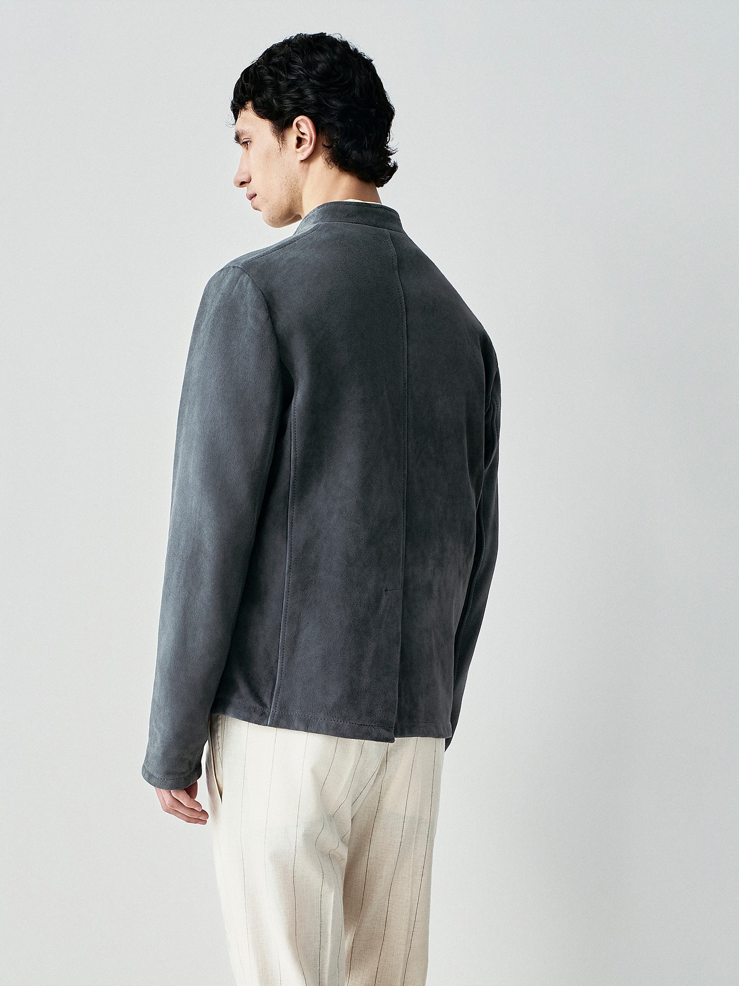 uede leather jacket with stand collar