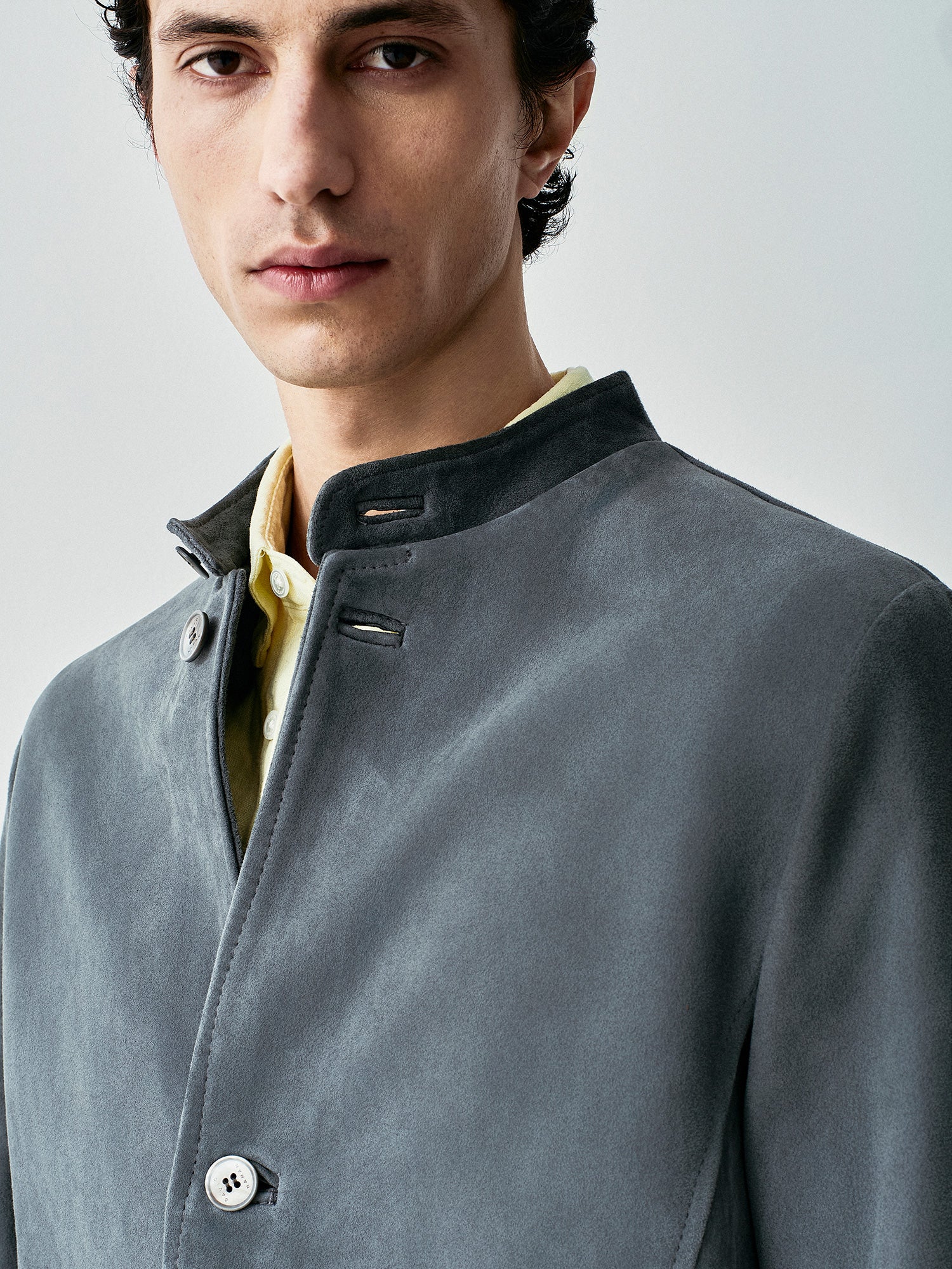 uede leather jacket with stand collar