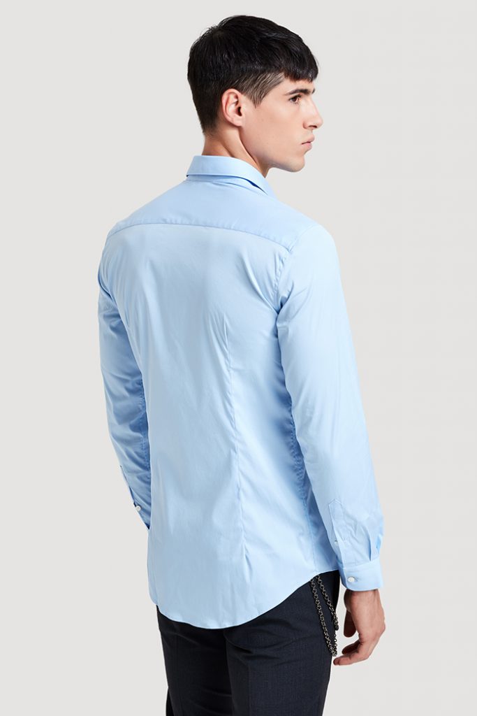 CAMICIA IN COTONE BASICA - CELESTE