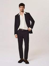 Giacca da uomo coffee monopetto pleated in misto lana, David Naman