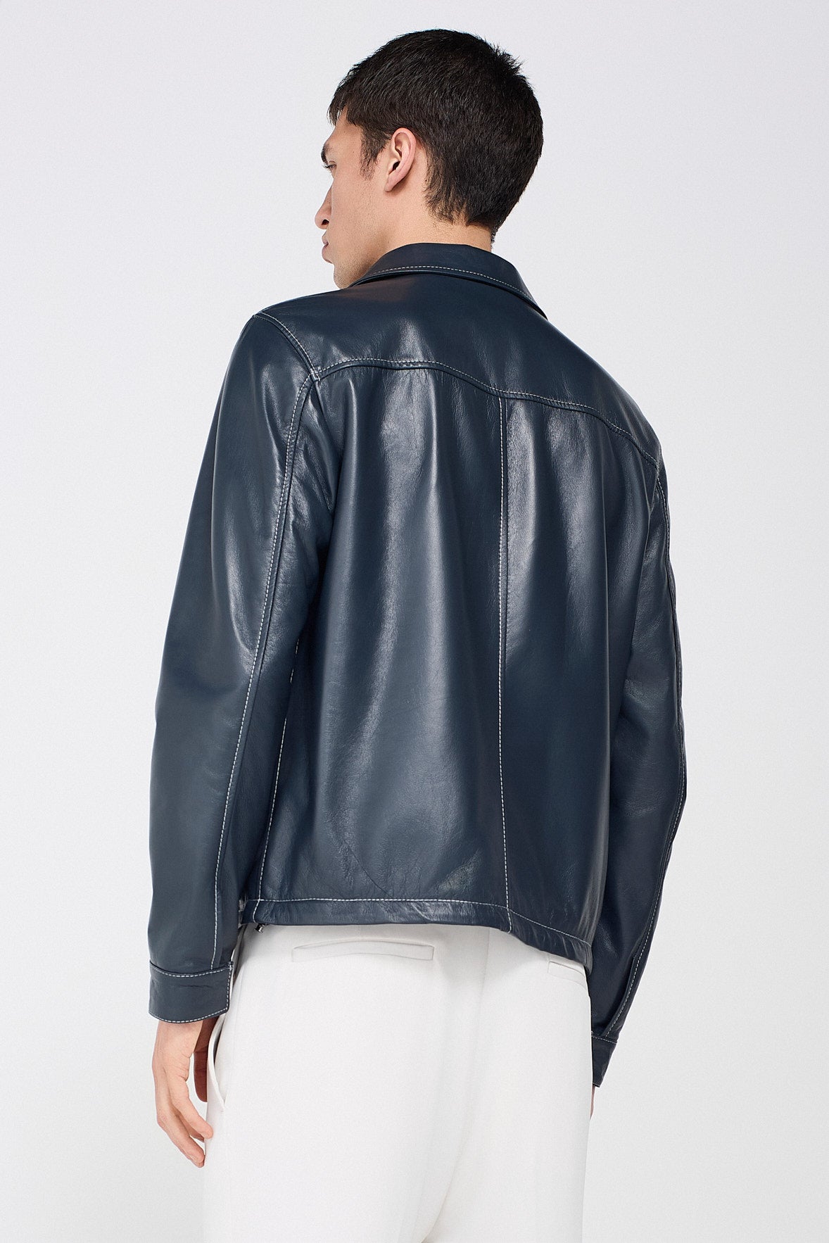 CONTRASTING STITCHING LEATHER JACKET