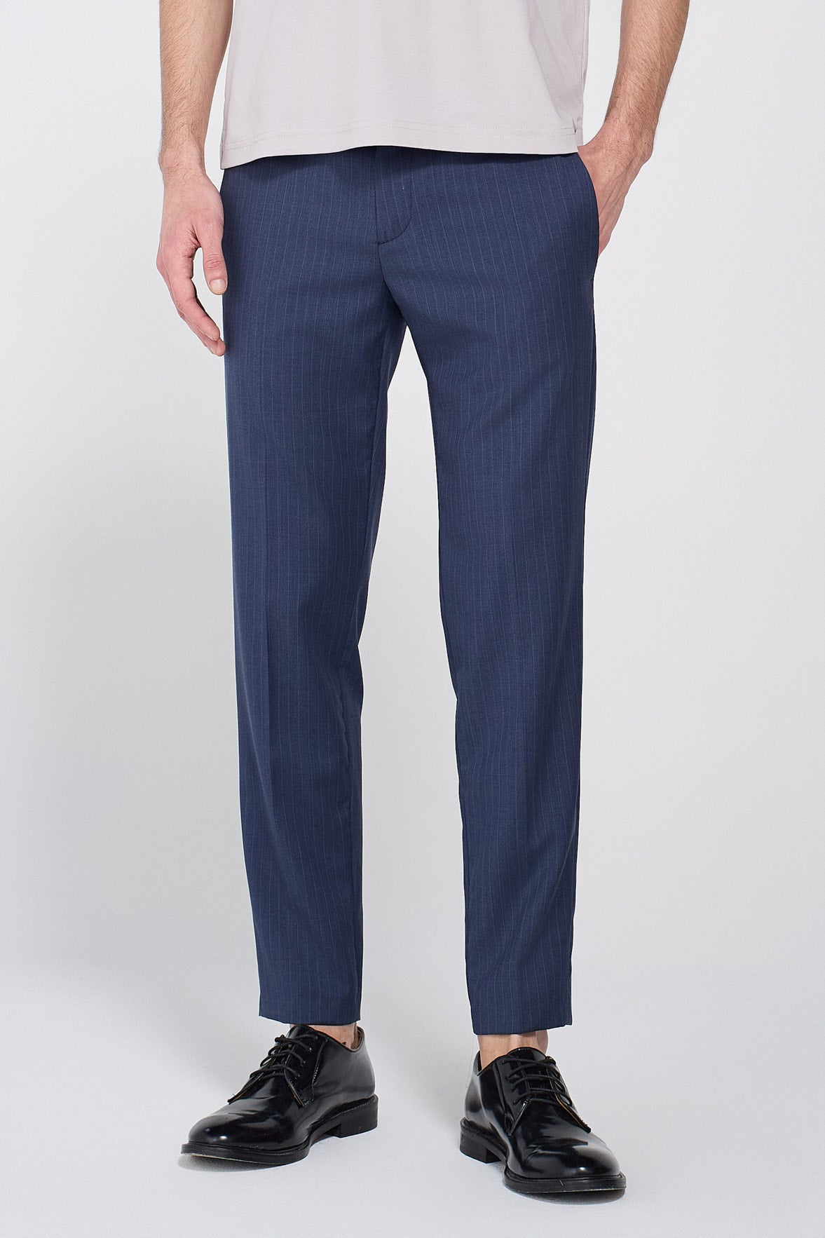 PINSTRIPED BLUE SUIT PANTS