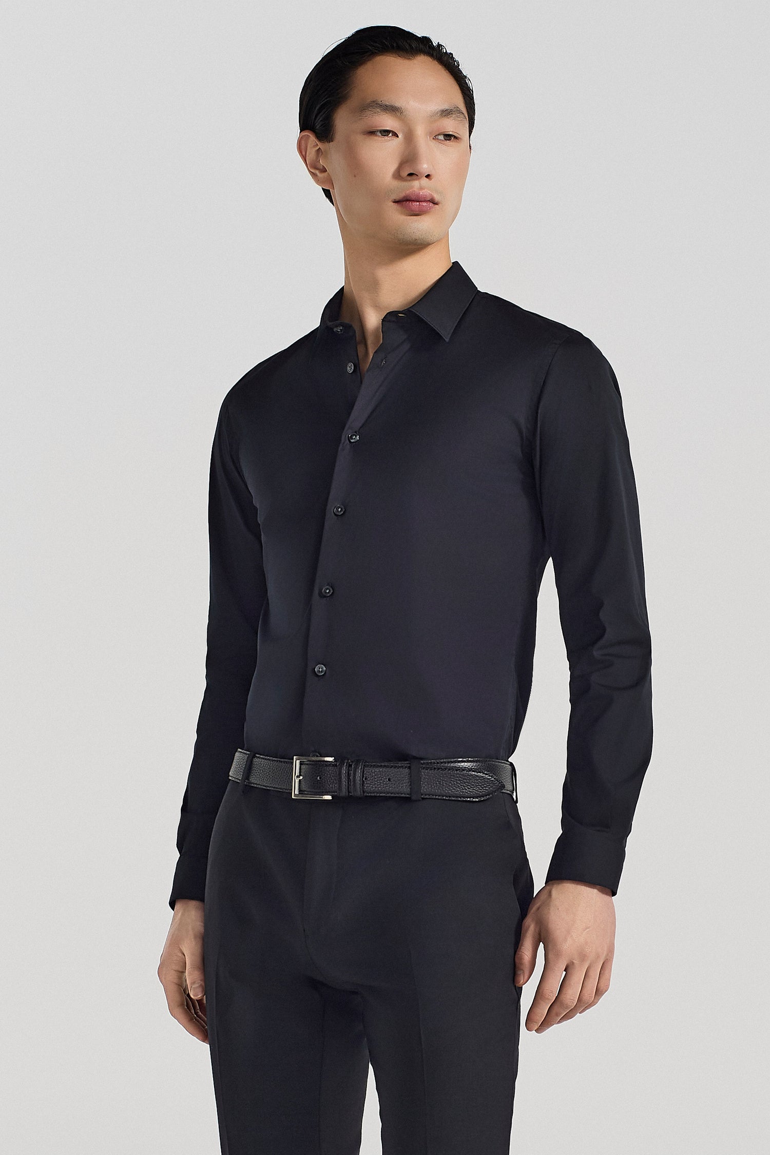 CAMICIA IN COTONE BASICA - BLACK