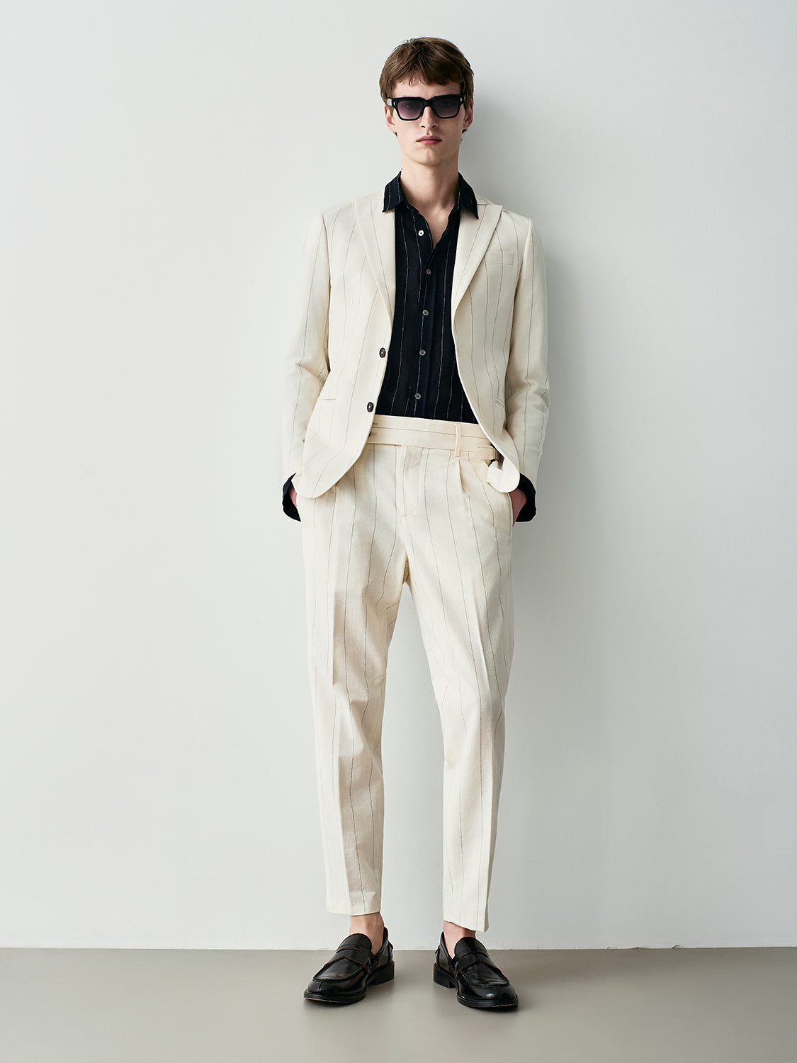 Pinstriped cotton suit jacket