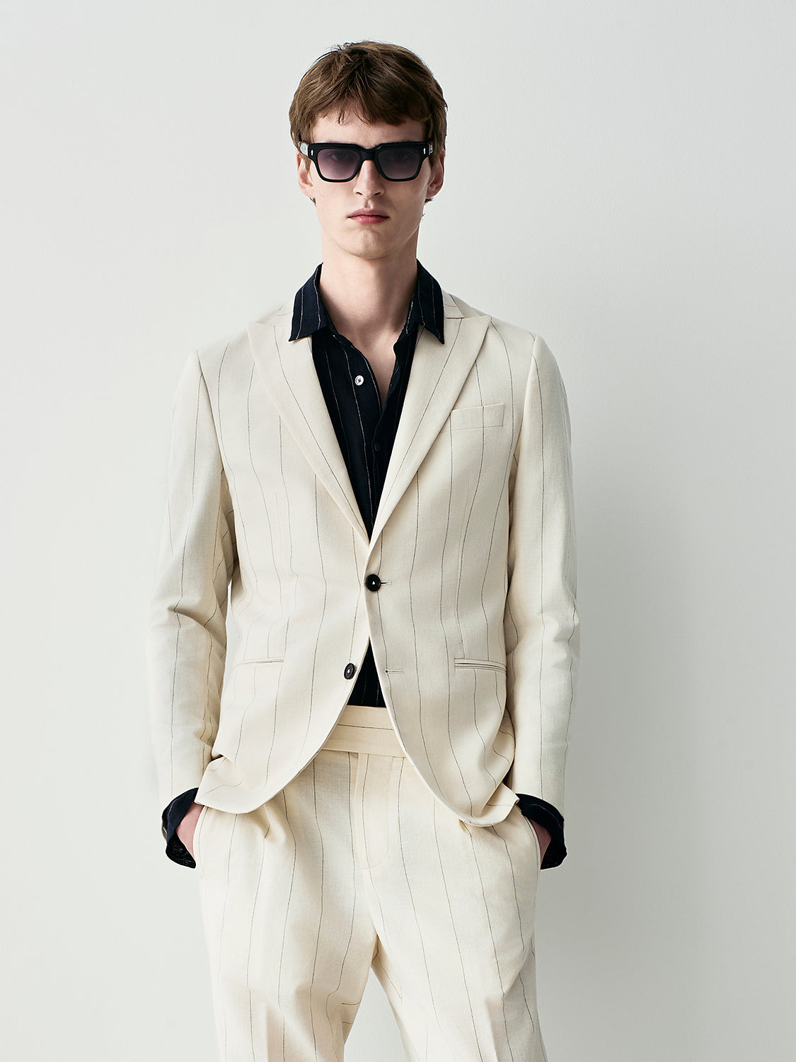 Pinstriped cotton suit jacket
