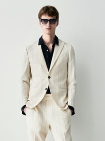 Pinstriped cotton suit jacket