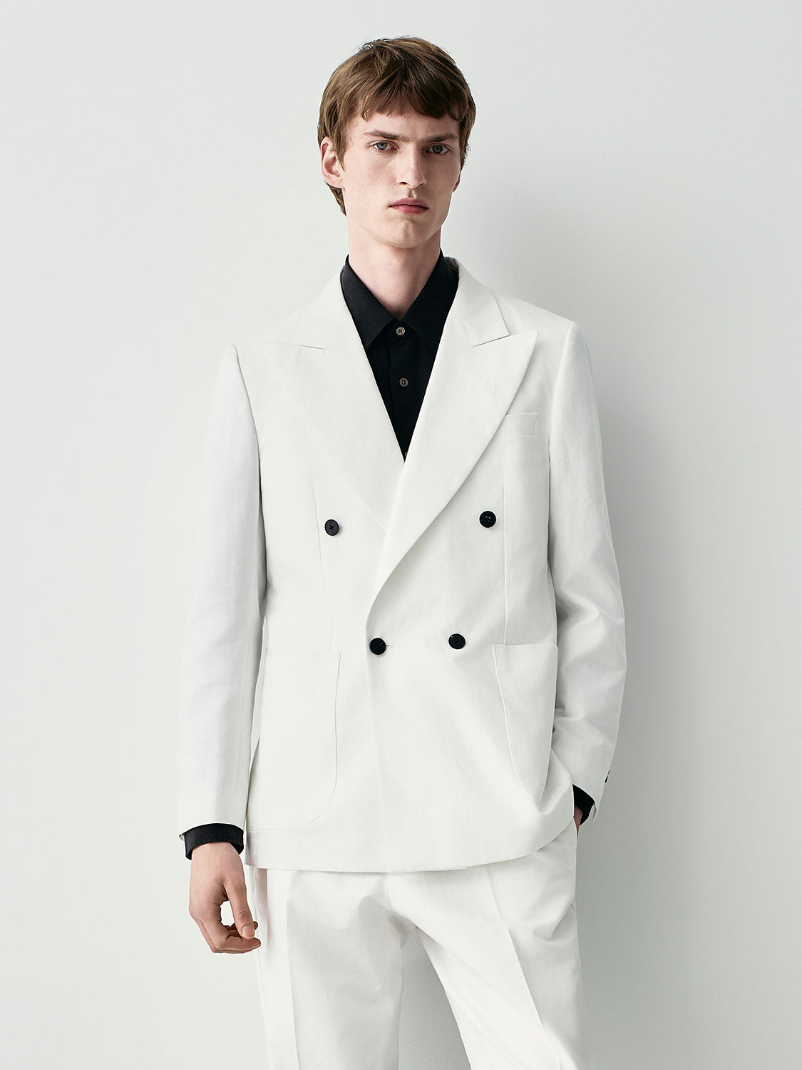 Double breasted linen cotton suit jacket