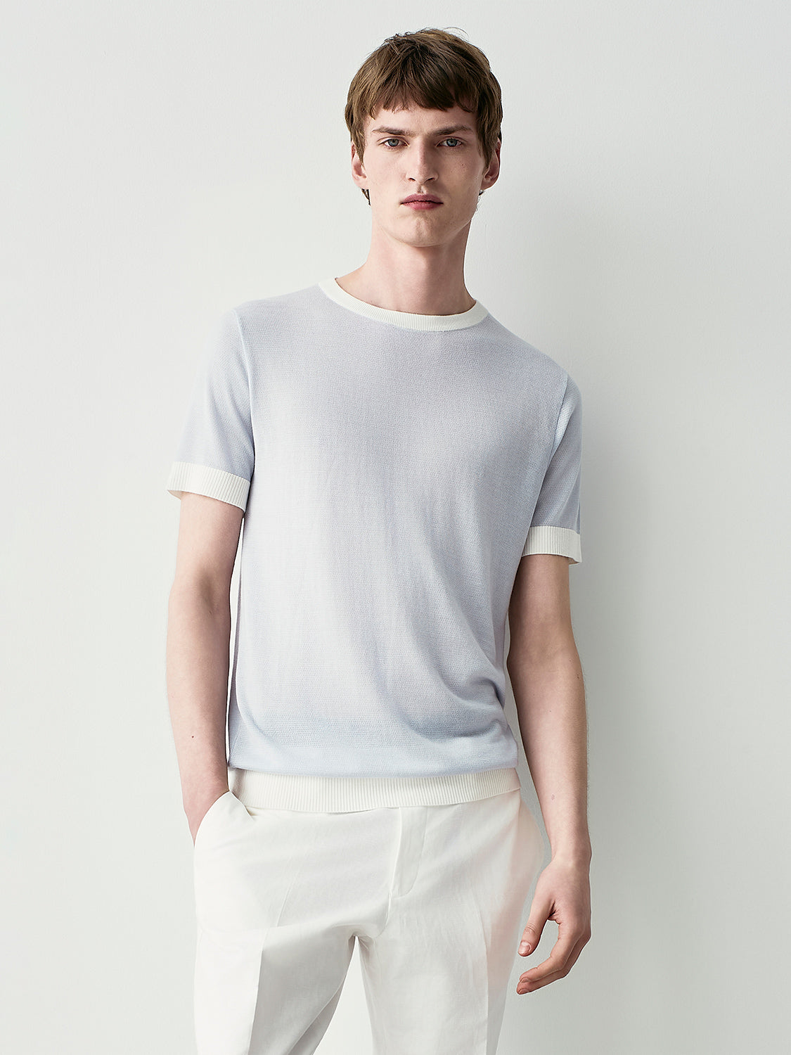 T-shirt in maglia con contrasti
