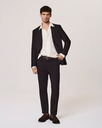 Single-breasted pleated wool blend suit jacket