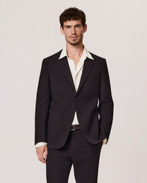 Single-breasted pleated wool blend suit jacket