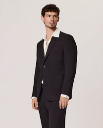 Single-breasted pleated wool blend suit jacket