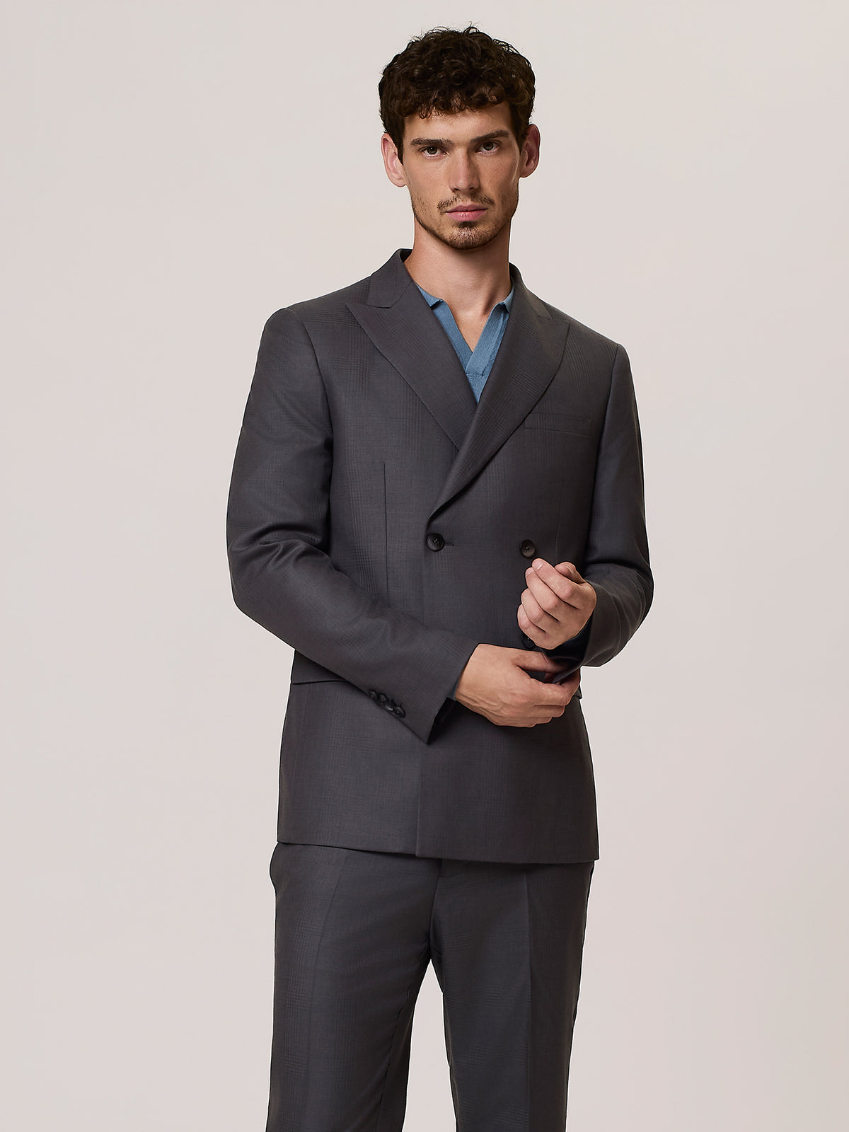 Giacca da abito doppiopetto in pura lana soft check