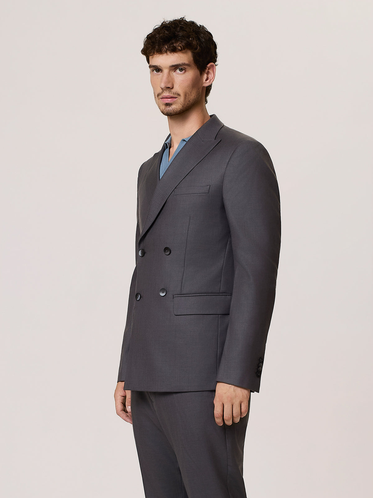 pure wool soft-check double-breasted suit jacket