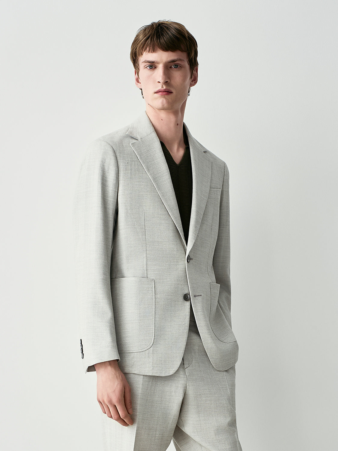 Chevron wool blend suit jacket