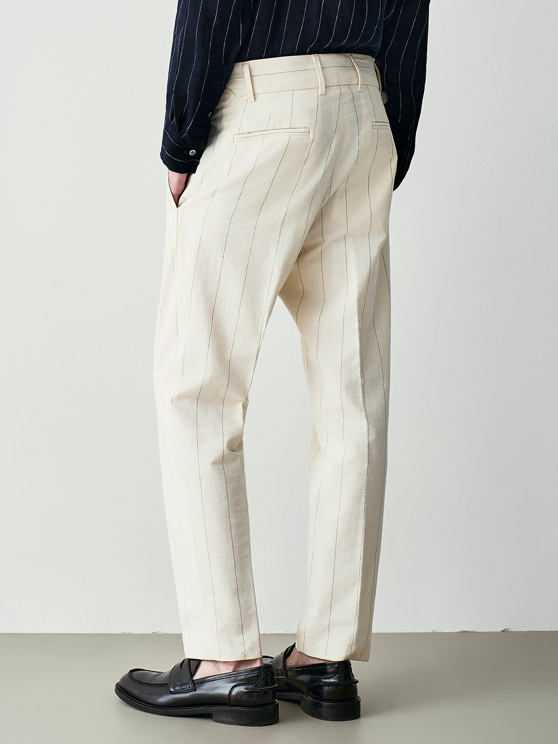 PINSTRIPED COTTON SUIT TROUSERS