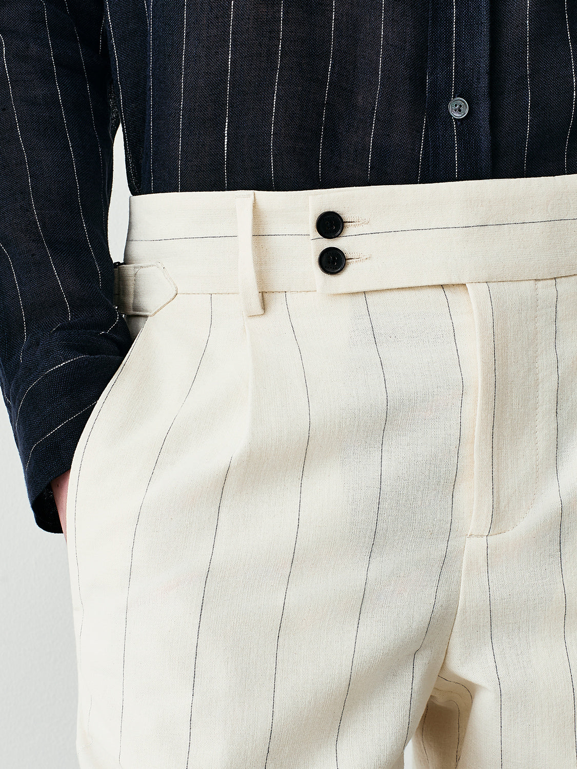 PINSTRIPED COTTON SUIT TROUSERS