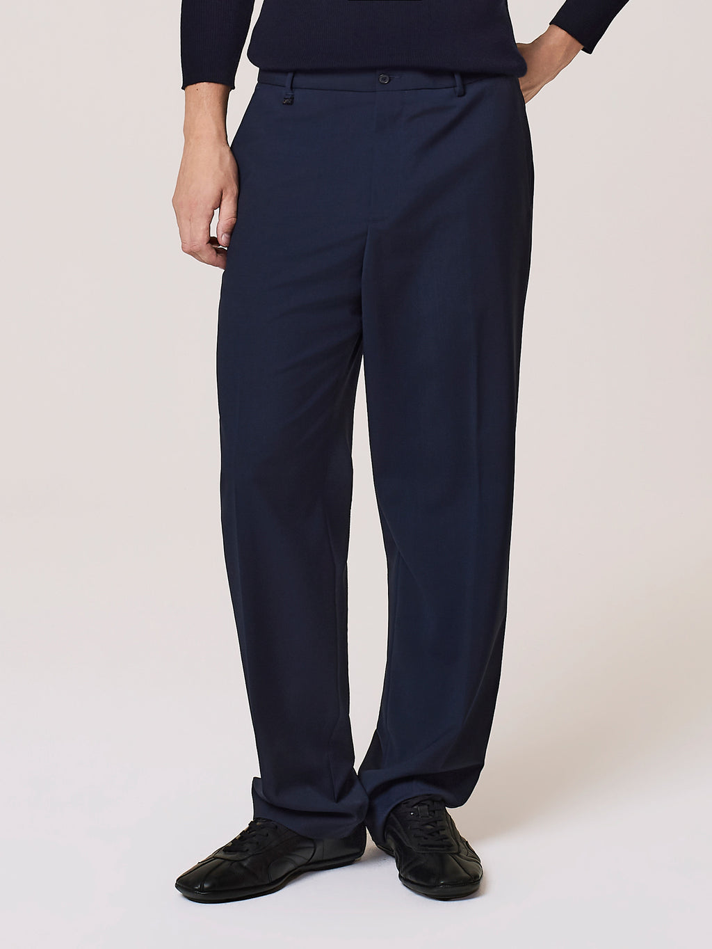 Pantalone uomo sartoriale relaxed fit deep blue in misto lana, David Naman