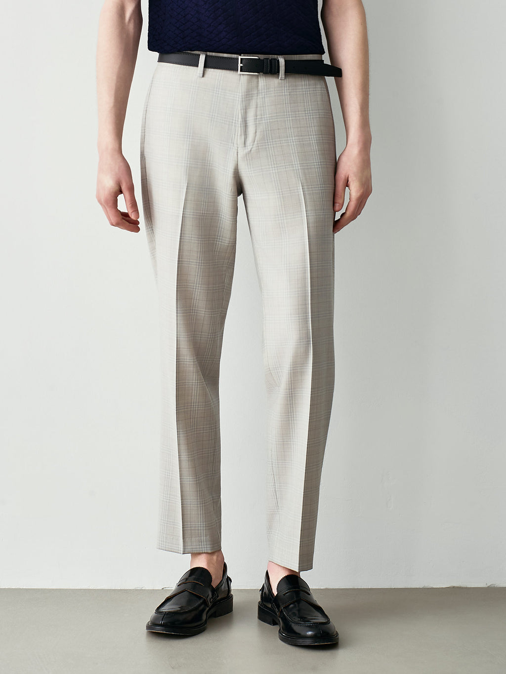 100% Virgin Wool Glen Plaid Suit Trousers