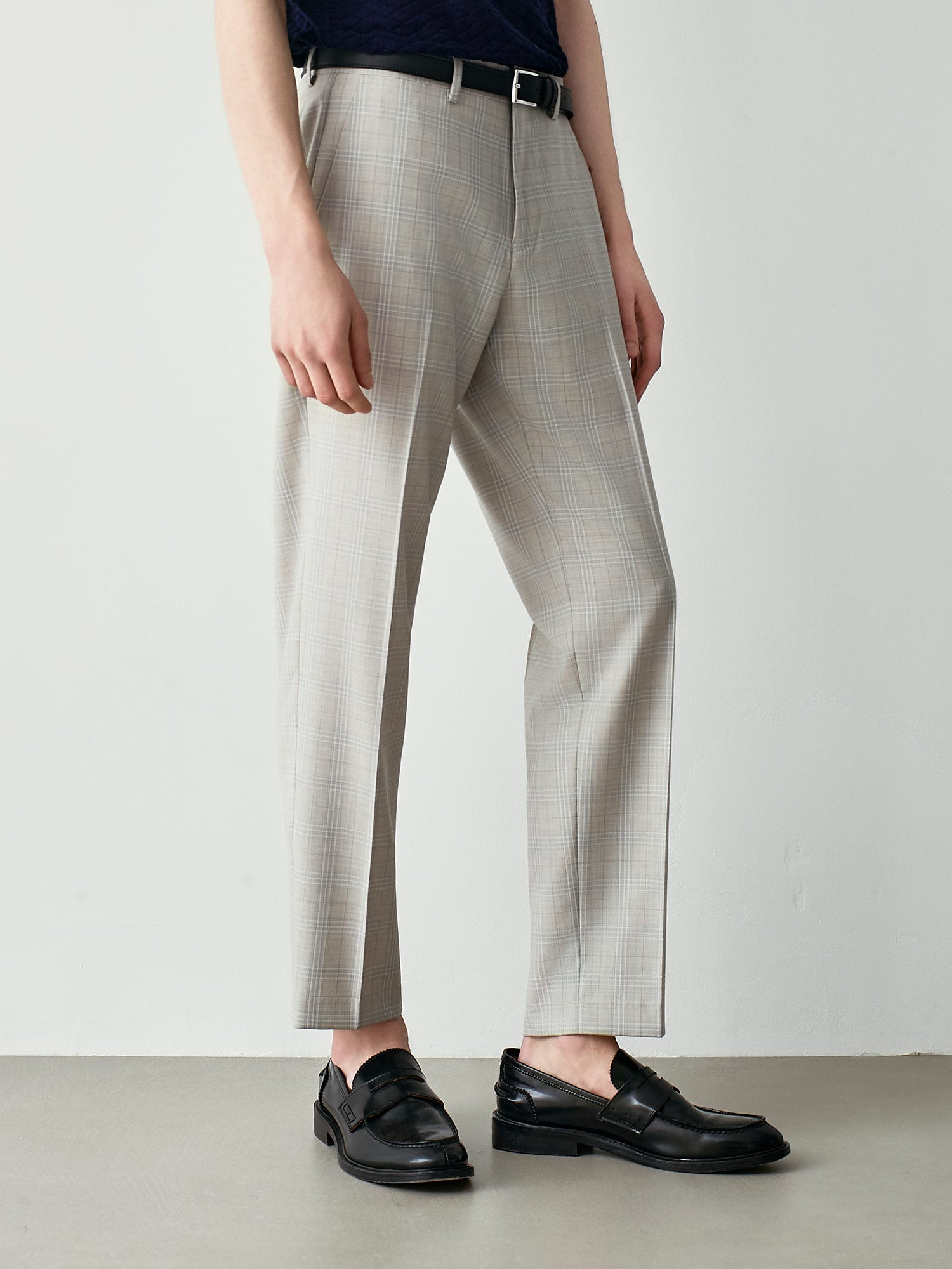 100% Virgin Wool Glen Plaid Suit Trousers