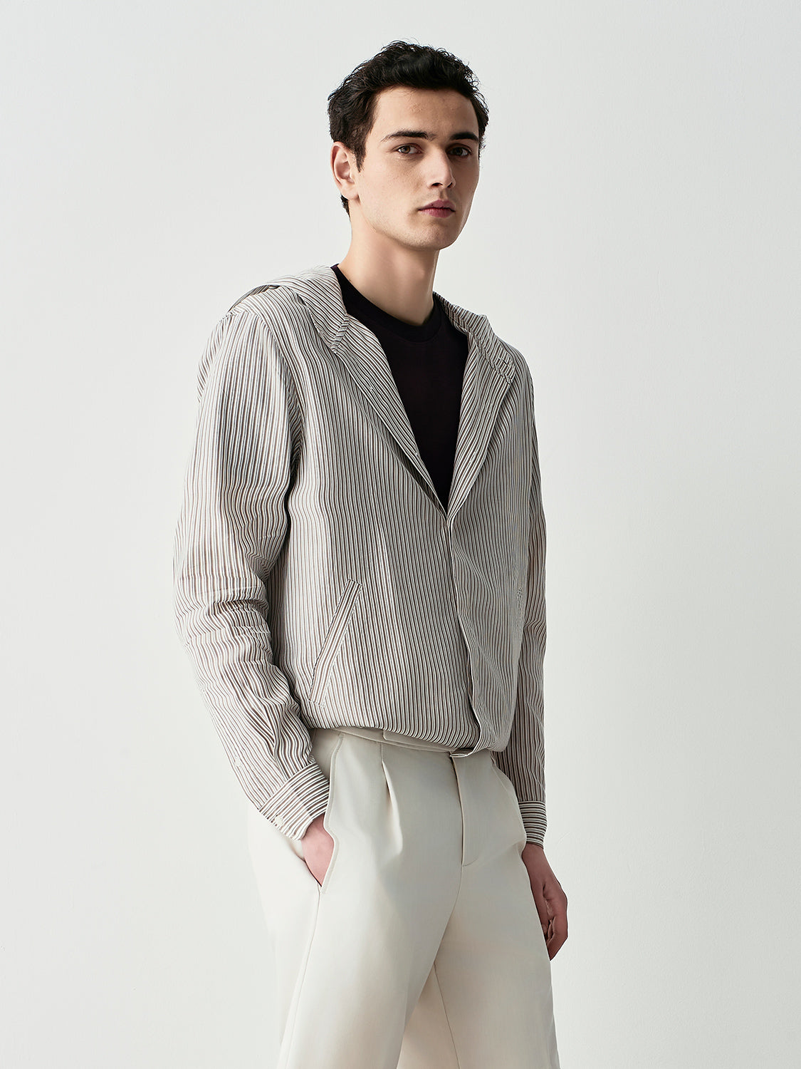 CAMICIA A RIGHE CON CAPPUCCIO