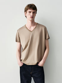 V NECK EMBROIDERED T-SHIRT