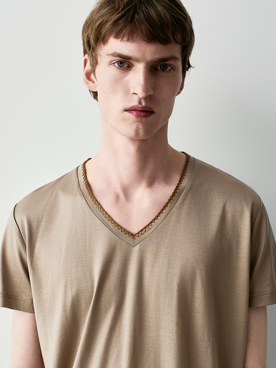 V NECK EMBROIDERED T-SHIRT