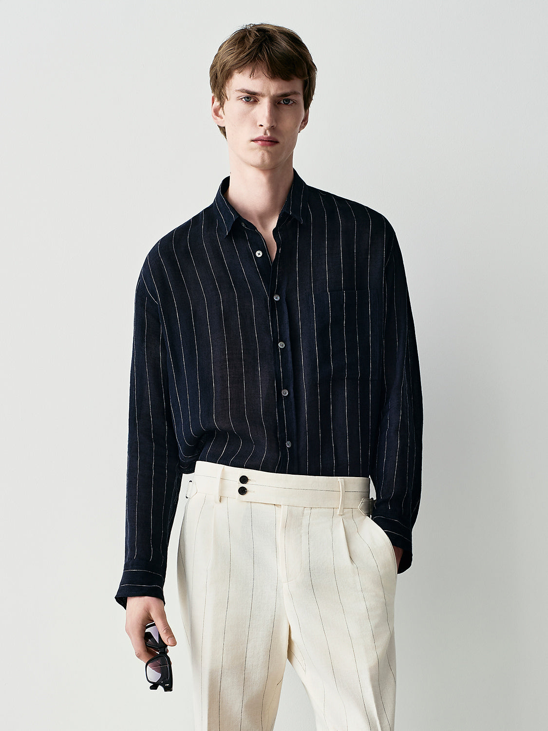 Camicia gessata in lino